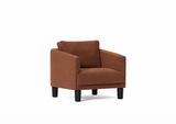 Butaca Venice de Joquer, patas de madera. Simulación orientativa de Crevin Sublim 26 y roble lacado negro poro abierto.