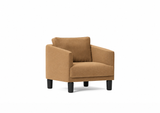 Butaca Venice de Joquer, patas de madera. Simulación orientativa de Crevin Sublim 16 y roble lacado negro poro abierto.