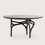 Mesa Cena de Ethnicraft · Cuarcita beige / base Teca marrón oscuro · Grabado · Ø150x76h cm · vista de producto