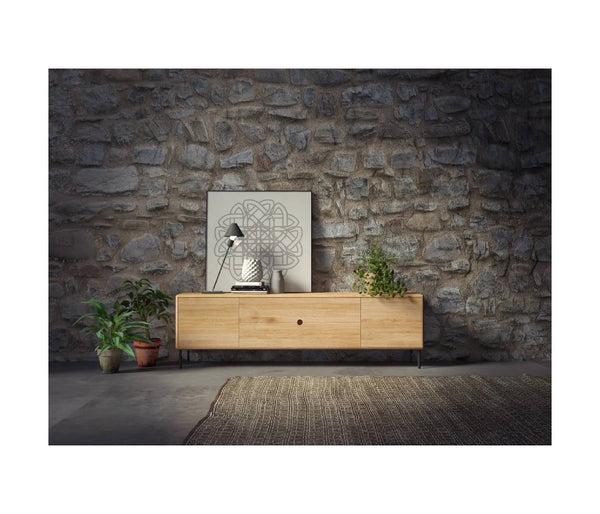Mueble TV estrecho taupe y madera 130x24x50cm